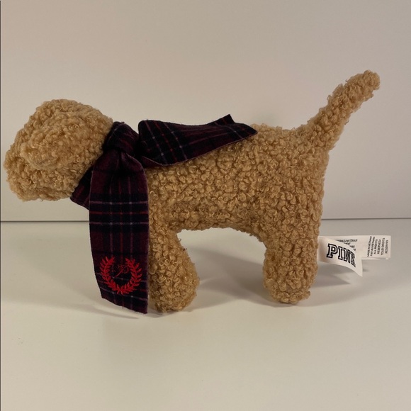 PINK Victoria's Secret Tan Dog Plush with Plaid Scarf - Picture 1 of 4